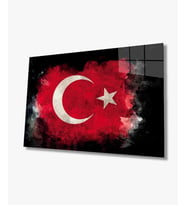 Siyah Fonlu Türk Bayrağı Ay Yıldız Cam Siyah Fon Black Background Turkish Flag Crescent and Star Glass Wall Art