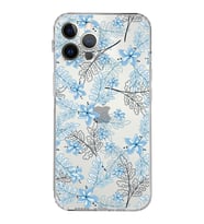 Apple iPhone 12 Pro MaxKamera Korumalı Tıpalı Kapak Floral Mavi Tasarımlı Şeffaf Kılıf