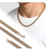 Premium Parlak ve Şık Çift Örgü Erkek Çelik Kolye 7x3mm 55cm 3183ECK020 - Gold Renk