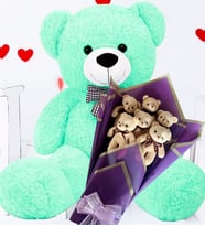 Premium 90 cm Peluş Ayı ve Premium Yumoş MOR Peluş Ayıcık Buketi (Turkuaz)