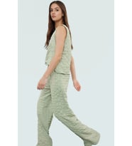 Dokuma Bluz Pantolon Takım Rahat Günlük Yaz Kombinleri İçin Konforlu Kesim (Mint)