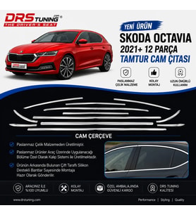Skoda Octavia 2021+ Krom Cam Çerçevesi 12 Parça