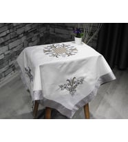 Lale Nakışlı Fiskos Krem Gri 100x100 Cm