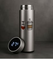 BK Gift Coffee Tasarımlı Filtreli Dijital Göstergeli Gümüş Çelik Termos-3, Arkadaşa Hediye, Sevgiliye Hediye, Yeni İş Hediyesi (Beyaz)