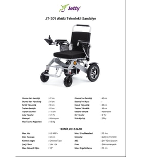 Jetty JT-309 Uzaktan Kumandalı Hafif Akülü Tekerlekli Sandalye