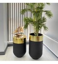 Dekoratif Gold Darbuka Siyah Saksı 70 cm+Sehpa 60 cm (ikili set)