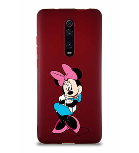 Xiaomi Mi 9T Pro Soft Premier Kapak Minnie Mouse-D Tasarımlı Silikon Kılıf - Mürdüm (Şeffaf)