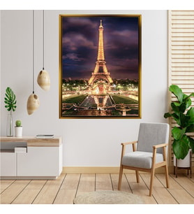 Tablore Gece Işıklandırılmış Eyfel Kulesi Paris Çerçeveli Kanvas Tablo Modern Salon Dekoru