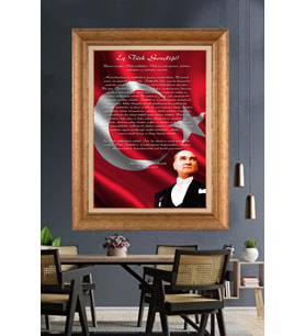 Altın Varaklı Çerçeveli Paspartulu Atatürk Tablo nh499 (Gold)