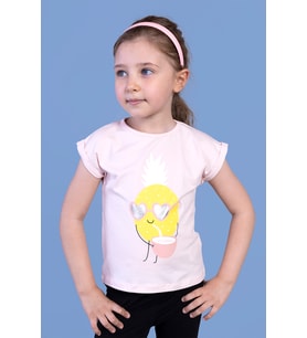 Toontoy Kız Çocuk Ananas Baskılı Tişört (Pudra)