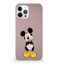 Apple iPhone 12 Pro Max Soft Premier Kapak Mickey Mouse-A Tasarımlı Silikon Kılıf - Pudra (Şeffaf)
