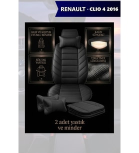 renault clio 4 2016 Koltuk ve Kılıf uyumlu Yastık Minder Lüks Siyah 2 Minder 2 Yastık