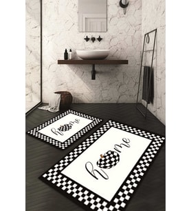 Dijital Baskılı Kaymaz Taban Yıkanabilir 2'li Klozet Takımı Banyo Paspası NDKZ-HS-383 (Beyaz)