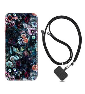 Apple iPhone 5 6 7 8 Plus Se XR Kılıf Boyun Askılı Silikon Great Flowers 1304