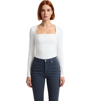 Stil Kadın Büzgü Drape Detaylı Vücuda Oturan Bluz Regular Örme Slim Kalıp