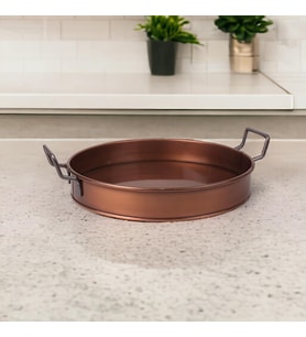 Galvaniz Bakır Kaplama Yuvarlak Tepsi 34cm, Bakır Kaplama Galvaniz Yuvarlak Tepsi 34cm