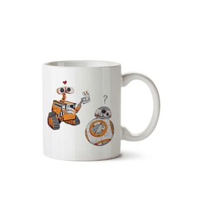 Two Robots Wall e and BB8 Star Wars iki Tarafı Baskılı Kupa Bardak