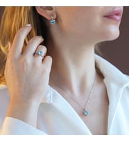 Lotus Çiçeği Aquamarin Taşlı Gümüş Set