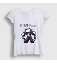Presmono Kadın Beyaz Titan Tvman Skibidi Toilet T-Shirt 482807tt (Beyaz)