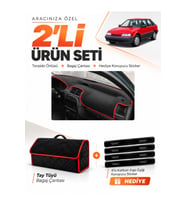 ROVER 214 (1989-1999) Uyumlu Torpido Örtüsü + Tay Tüyü Bagaj Çantası + Sticker Seti - Siyah Kırmızı