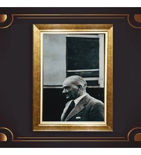 Altın Varaklı Çerçeveli Paspartulu Atatürk Tablo z4732 (Gold)