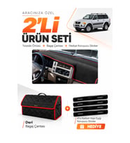 MITSUBISHI MONTERO SPORT (1996-2009) Uyumlu Torpido Örtüsü + Deri Bagaj Çantası Seti - Siyah Kırmızı