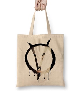 Symbol V With Mask V For Vendetta Bez Çanta Uzun Saplı
