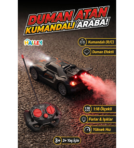 Duman Atan Kumandalı Araba 1:18 Ölçekli Yarış Arabası Işıklı R/C Oyuncak