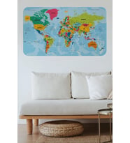 Türkçe Eğitici Ülke Ve Başkent Okyanus Detaylı Atlası  Dünya Haritası Duvar Sticker -60x105-3870