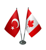 Masa Üstü Kanada Bayrağı Türk Bayrağı İkili Krom Direk Masa Bayrak Seti
