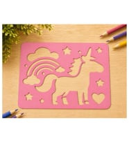 Alvera Unicorn ve Gökkuşağı Çizim Şablonu – 3D Baskı Desen Kalıbı - Pembe