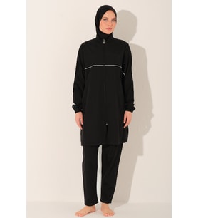 Alfasa Spor Biyeli Oversize Tesettür Mayo - ALF26247 (Siyah)