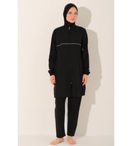 Alfasa Spor Biyeli Oversize Tesettür Mayo - ALF26247 (Siyah)