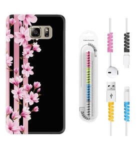 Samsung S7 Edge S20 Fe Plus Ultra S21 S22 Kılıf Kablo Koruma Spiral Silikon Pink Flowers 3 1393