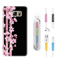 Samsung S7 Edge S20 Fe Plus Ultra S21 S22 Kılıf Kablo Koruma Spiral Silikon Pink Flowers 3 1393