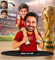 BK Gift Kişiye Özel Türkiye Milli Takım 2026 Dünya Kupası Baba&Oğul Karikatürlü Ahşap Biblo Babalar Günü Hediyesi, Dünya Kupası Hediyesi