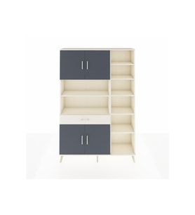 Arges Dolap 10 Raflı Tek Çekmeceli 4 Kapaklı 132x30x195 Aytaşı-Antrasit/Aytaşı