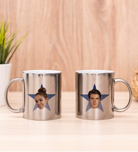 Kişiye Özel Mavi Yıldız Kafa Fotoğraflı İkili Silver Kupa Bardak