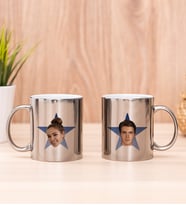 Kişiye Özel Mavi Yıldız Kafa Fotoğraflı İkili Silver Kupa Bardak