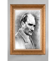 Altın Varaklı Paspartulu Çerçeveli Atatürk Tablo sd250