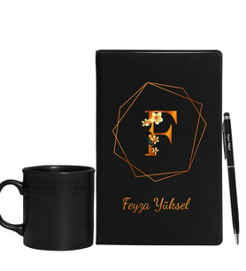 Kişiye Özel Siyah Defter Kalem &  Kupa Hediye Seti