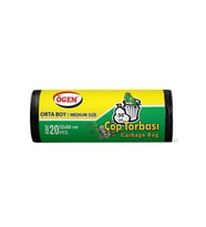 Orta Boy Çöp Torbası 55 x 60 cm 20 Li Rulo x 5 Paket = 100 Adet (Siyah)