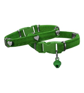 Markapet Kadife Kedi Boyun Tasması Kalpli 20-32 cm Yeşil