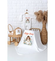 Pia Baby Premium  %100 Pamuk İsme Özel Kız Bebek Battaniye Tulum Hastane Çıkışı Hediye Seti 50077-05 (Ekru)
