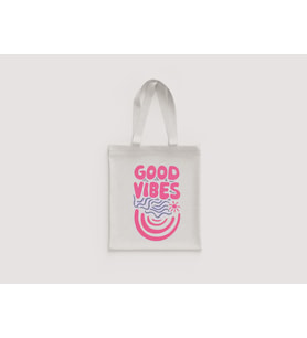 Good Vibes Yazılı Retro Dalga Desenli Omuz Çantası Hediyelik Ham Bez Çanta