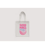 Good Vibes Yazılı Retro Dalga Desenli Omuz Çantası Hediyelik Ham Bez Çanta