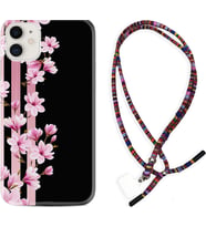 Apple iPhone 11 12 13 Mini Kılıf Boyun Asklı Rasta Silikon Pink Flowers 3 1393