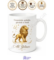 Aslan Burcu Temalı Baskılı Kupa Bardak Astroloji Hediye