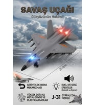 J-31 Gyrfalcon Işıklı Sesli Metal Savaş Uçağı - Geriye Çek Bırak Model Oyuncak Uçak 22 cm