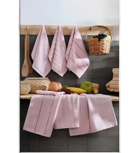 6 lı Luna Naturel Mutfak Havlu Seti %100 Pamuklu 30X45 Cm Pudra